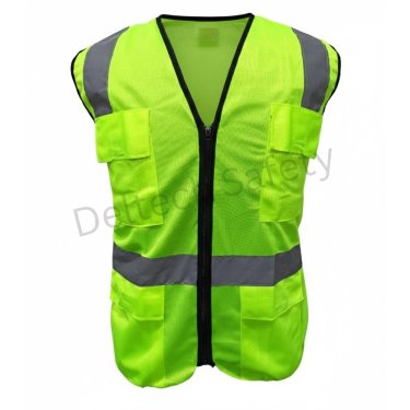 Professional High Visibility Jacket with Polyester Grey Tape and Velcro Pockets Manufacturers, Suppliers in India