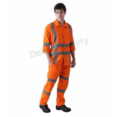 Orange Industrial Coverall Shirt Pant Set with High Visibility Reflective Tape Manufacturers, Suppliers in India